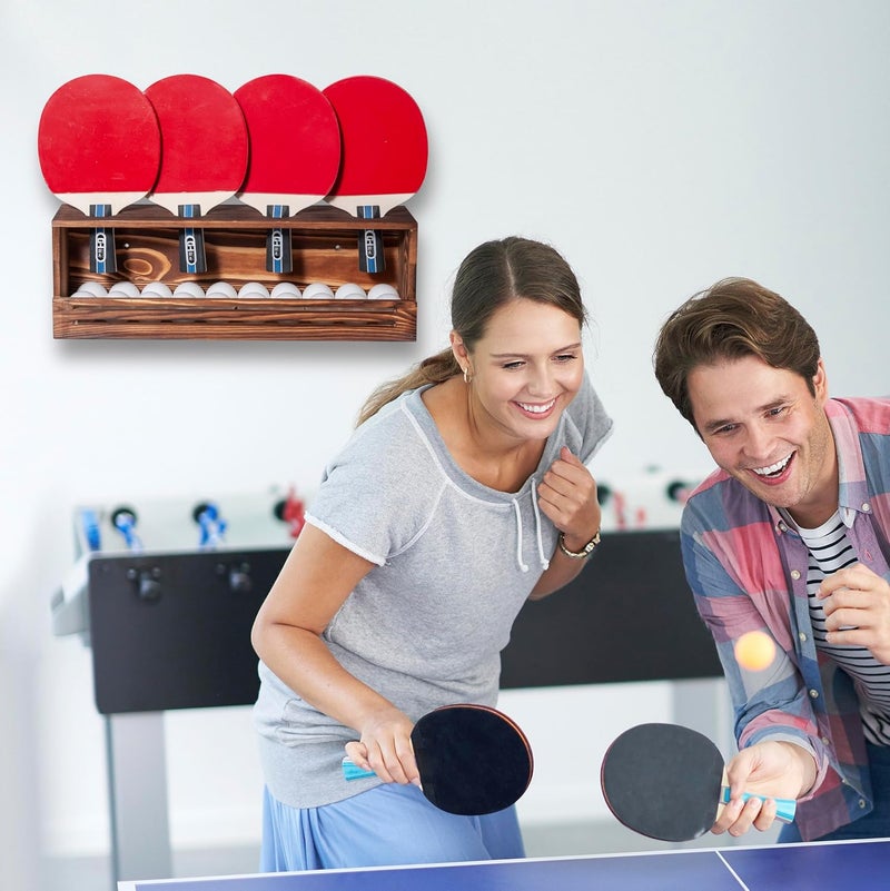 humberboat Ping Pong Paddle Storage Rack, Wall-Mount Table Tennis Paddle Display Holder for 4 Paddles and Ball Storage Shelf, Pine-Wood Ping Pong Rack for Game Room, Bar, Garage, Office, Home - Image 4